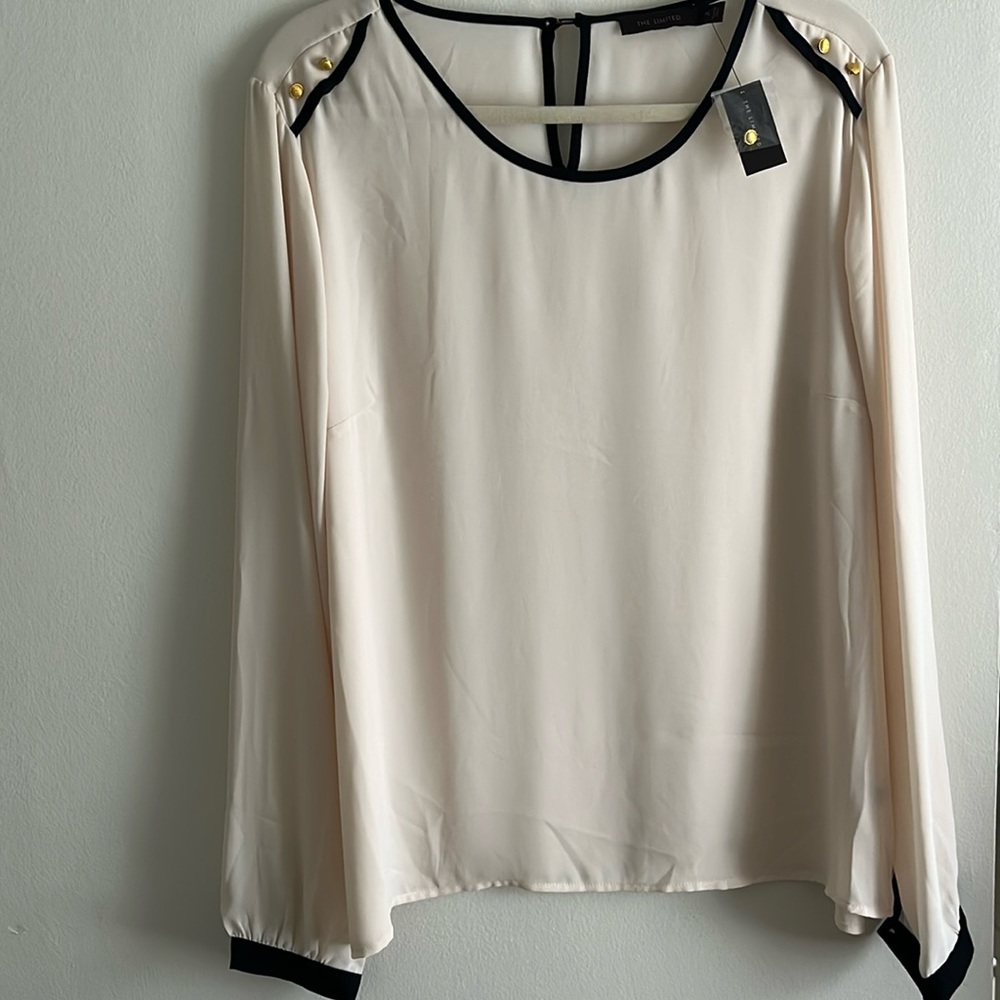 The Limited Ivory and Black Blouse with Gold Buttons